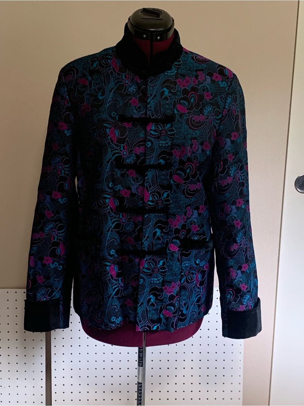 Vintage Asian Mandarin Collar Jacket in Teal & Purple